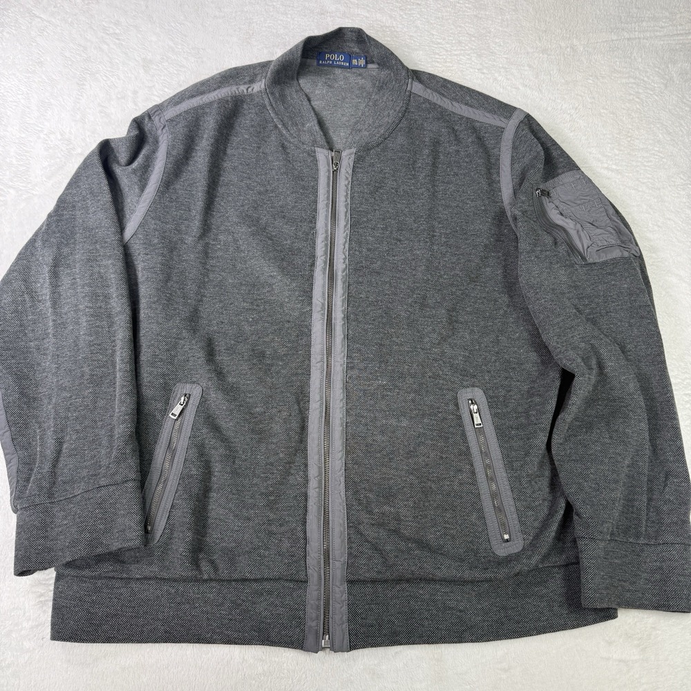 Polo Ralph Lauren Men's Double Knit Bomber Jacket Size 2XL Aviator Gray Full Zip